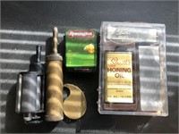 2 Powder Flasks, Loader, Bullets, Honing Oil w/