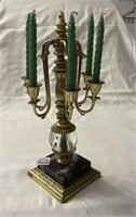 Vintage 6 arm candelabra w/marble base & glass