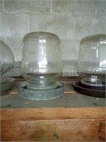 old glass chicken waterer w/ galvanized base