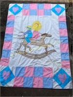 vintage pink & blue gingham childs quilt