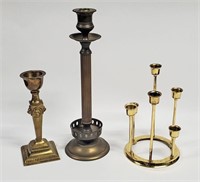 3pc VINTAGE MCM BRASS CANDLE STICK HOLDER LOT