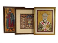Vintage Stitched Framed Art, Religious, 3 pieces