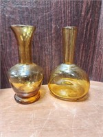 Two Amber Glass Vase & Decanter