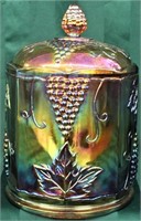 VINTAGE AMBER CARNIVAL GLASS BISQUIT JAR