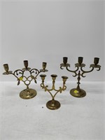 3 brass candelabras