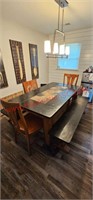 LOT - FARM HOUSE TABLE W/ CHAIRS & BENCHES