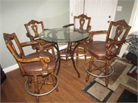 Glass Top Bar Size Table & 4 Swivel Chairs AS-IS