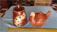 2 1940s cookie jars McCoy churn & Fapco Hen