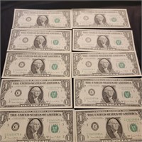 10 Federal Reserve Notes 1969 D in sequential