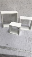 3 wooden square wall white shelfs