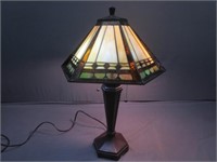 ~ Beautiful & Heavy Stained Glass Table Lamp w/2