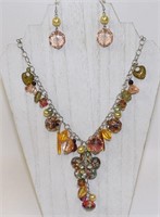 Art Glass Figural Beads Silver Necklace & Earrings