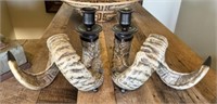 Hand Cast Resin Ram Horn Candleholders