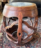 Hard Wood & Stone Barrel Shape Side Table