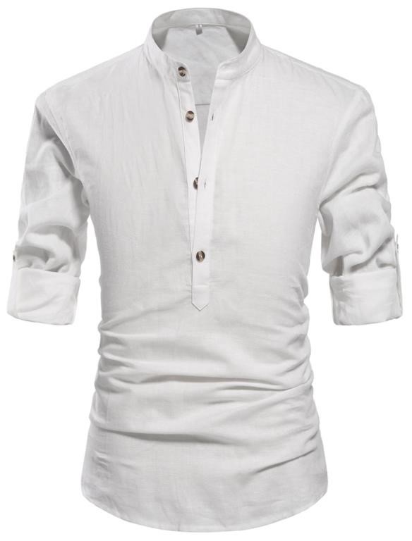 C429  Iceglad Linen Henley Neck Casual T Shirt