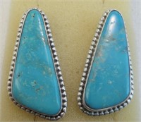 Navajo Turquoise & SS Earrings - Hallmarked