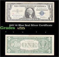 1957 $1 Blue Seal Silver Certificate Grades vf+