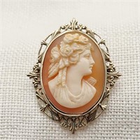 10K White Gold Cameo Brooch