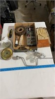 Hand drill, various hardware, hand tools, wire