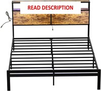LED Bed Frame Full Size  Rustic Brown