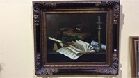 New oil painting on canvas, book still life, with