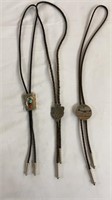 Group of bolo ties metal & soft braided leather