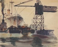 George Benjamin Luks Watercolor Shipyard