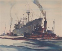 George Benjamin Luks Watercolor Harbor Scene