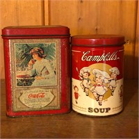 Lot of 2 Metal Advertising Canister Tins
