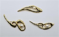 Trio of Vintage Gold Tone Faux Pearl Brooches