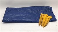 Small Blue Tarp W/ Yellow Stakes