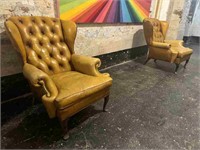 A MAGNIFICENT PAIR OF MUSTARD LEATHER WINGBACK