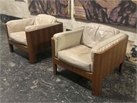 2 MID-CENTURY DESIGN BEIGE LEATHER CHAIRS