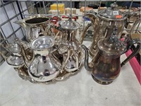 Assorted Silver Plated Tea Kettles and Others