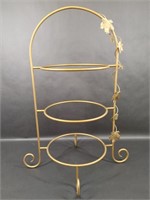 Gold Colored Three Tiered Stand With Leaves