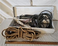Wooden Box With Rope, Cords, & Straps