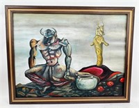 Iranian Oil on Canvas Signed Bahman Mohasses