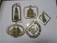 5 Delaware Related Goldtone Christmas Ornaments