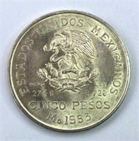 1953 Mexico Silver 5 Pesos, Gem BU w/ Luster