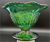 Fenton Emerald Irid Stamped AP Christmas Compote