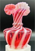 Fenton Cranberry Opal Spiral Optic Fan Crest Vase