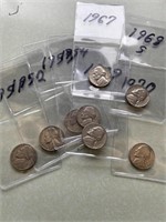 1951 to 1954 and 1967 to 1970 US Nickels