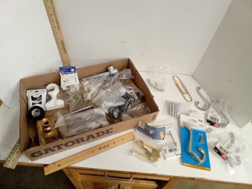 Assorted Wall Hooks, Pipe Tape, Hinges & More