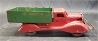Vintage metal red and green toy truck