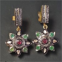 $1860 Silver Emerald And Ruby(0.68ct) Diamond(1.15