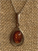Sterling Silver & Amber Necklace