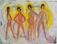 ABSTRACT MODERNIST NUDE GROUP PAINTING 2 SIDED