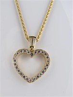 18K Yellow Gold Open Heart Diamond Pendant, 2+CT