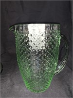 8.5 “ LT GREEN GLASS HOBNAIL PITCHER