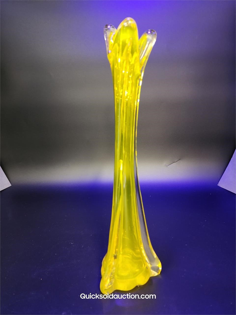 Yellow, Clear, Murano Art Glass Bud Swung Vase 14"
